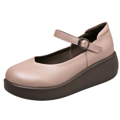 厚底粉色坡跟春季新款玛丽珍鞋