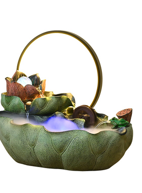 禅意荷花流水摆件风水轮装饰