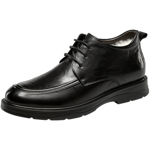 意尔康棉鞋男2025冬季新款真皮加绒保暖高帮靴商务通勤系带爸爸鞋