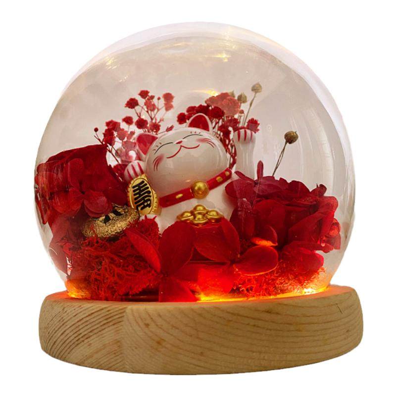 招财猫永生花diy手工水晶球玻璃罩小夜灯生日礼物亲子活动团建