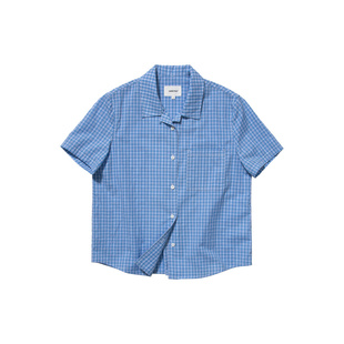 UNRETRO美式学院风古巴领格纹短袖衬衫女夏宽松叠穿纯棉休闲上衣