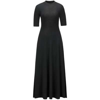 太平鸟短袖黑色针织通勤连衣裙