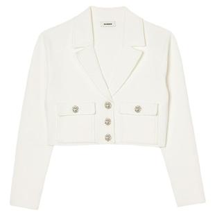 SANDRO Outlets秋冬女装法式简约扣饰仿珠饰气质白色西装领外套
