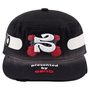 SANB 玫瑰花脏礼 药盒帽复古鸭舌帽男女帽子刺绣小众原创时尚高级