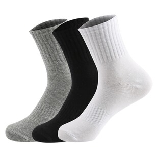 男士袜子纯棉运动袜防臭女袜吸汗全棉黑白纯色四季长袜whats 袜品