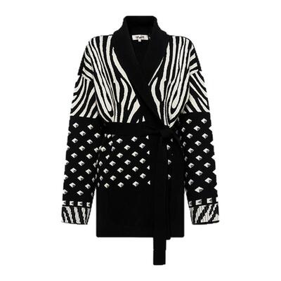 DVF动物纹图案拼接V领开衫