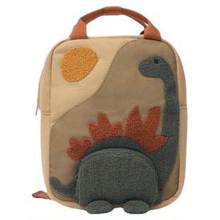 可爱小恐龙帆布双肩包2026新品卡通幼儿园男女童轻便小书包小背包