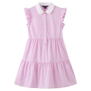 【100%棉】eland kids衣恋童装女童连衣裙26夏新品MIU系条纹裙子