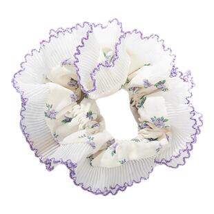 畹町少女珍珠蝴蝶结蕾丝边蓝色发圈高级感轻奢风公主落难大肠发圈