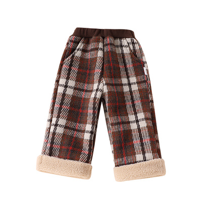 哈咪奇长裤阔腿裤格子加绒裤子