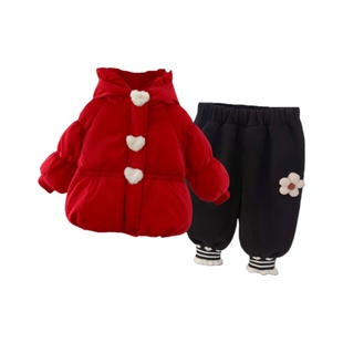 女宝宝冬装套装小公主洋气婴儿夹棉加绒儿童衣服女童棉衣冬季加厚