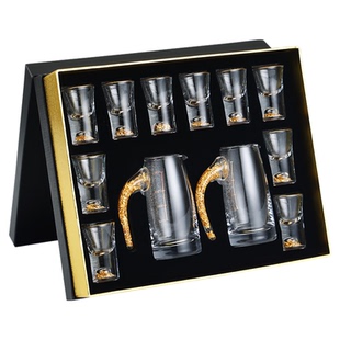 金山金箔白酒杯分酒器套装高档家用水晶玻璃烈酒杯一口杯礼盒加厚