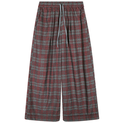 落落狷介格子毛呢阔腿裤女