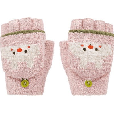 KK树儿童手套秋冬季男女童半指翻盖原纱保暖半边绒小学生写字手套