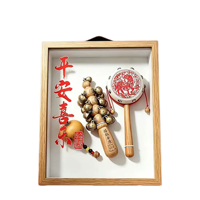 羊皮无漆桃木柄婴儿拨浪鼓