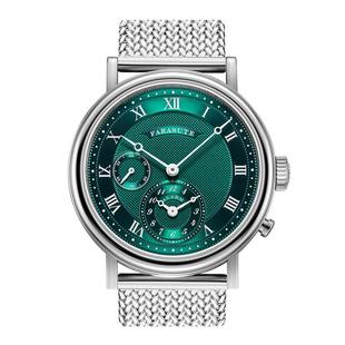 法拉苏蒂新款闹钟手表进口石英机芯复古孔雀绿男士商务腕表