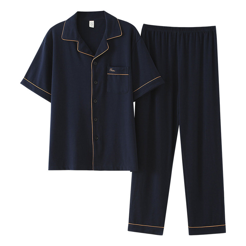 夏季男士短袖长裤开衫睡衣家居服