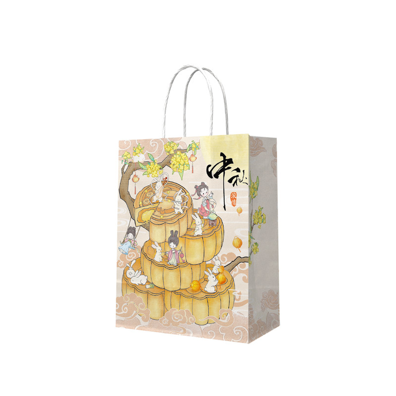 中秋节礼品袋月饼手提袋子红色牛皮纸袋包装盒高端伴手小礼物定制
