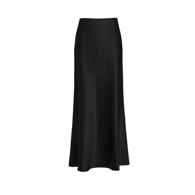 2024年进口重磅三醋酸缎面斜裁加长款半裙鱼尾半身裙黑色气质显瘦