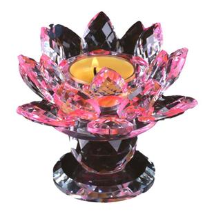 特价水晶玻璃莲花酥油灯座供灯供台佛堂供具蜡烛灯台七色莲花座
