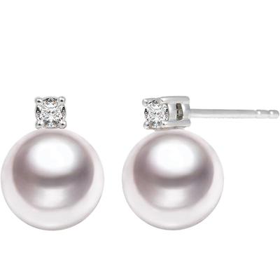 GiO珠宝 18K金akoya海水珍珠耳钉女气质耳环钻石戴妃淡水耳饰正圆