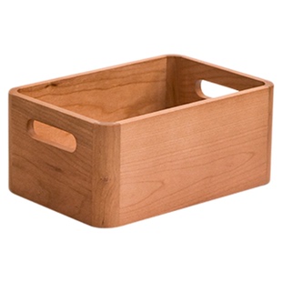 樱桃木书籍收纳整理箱桌面实木玩偶公仔手提筐木质储置物架多尺寸