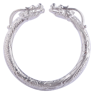 个性全龙银手镯足银龙纹银开口镯子 纯银龙头银手环银饰新款