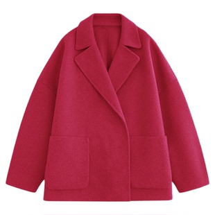 印象草原秋冬新款山羊绒短款纯色大衣女外套时尚气质