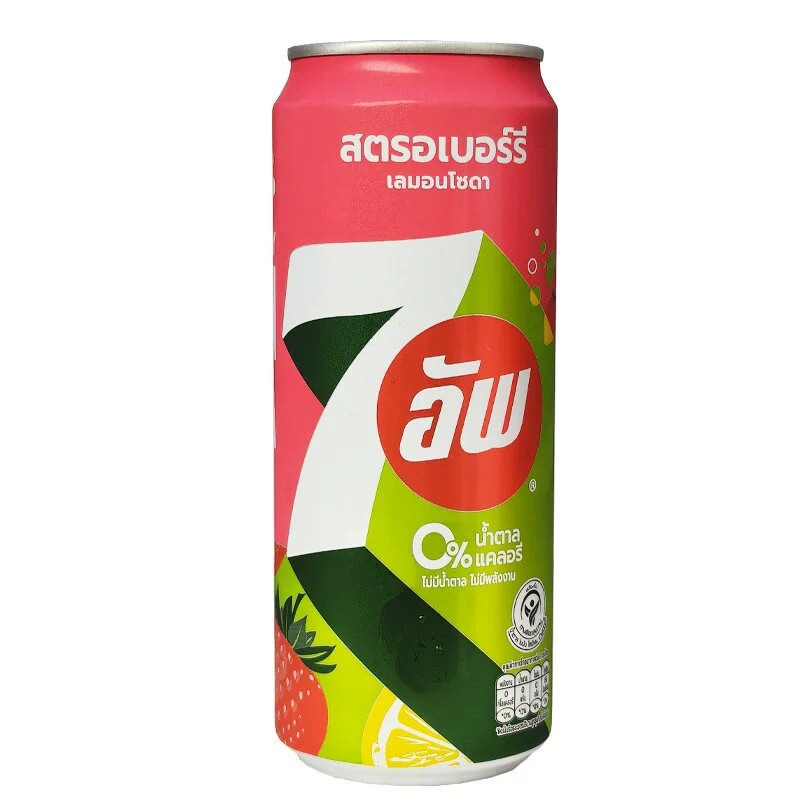 泰国七喜7up草莓味零糖苏打汽水饮料柠檬气泡水原装进口325ml