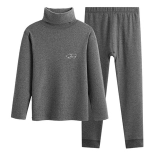 无骨纯棉高领儿童保暖内衣套装加绒加厚男孩大童男童秋衣秋裤全棉