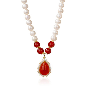 送妈妈生日礼物实用礼品送母亲长辈婆婆红玉髓珍珠项链妈妈款首饰