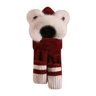 2025新款可爱狐狸耳朵帽子围巾一体女冬季保暖防寒连帽围脖护耳帽