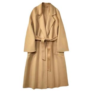 高端水波纹双面羊绒大衣女长款气质西装领过膝浴袍款羊毛双面呢