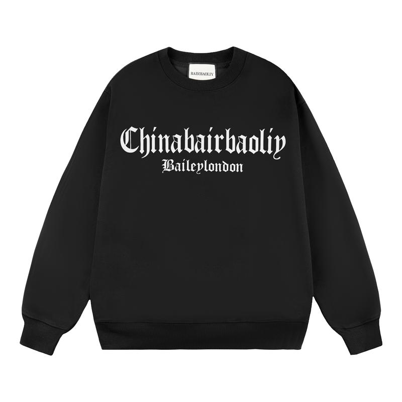 BAIRBAOLIY秋冬卫衣复古情侣棋盘格高街美式潮流黑白圆领套头潮服