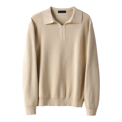 LUUD 100%纯棉软糯亲肤翻领针织POLO衫男秋冬纯色海鸥领镂空毛衣