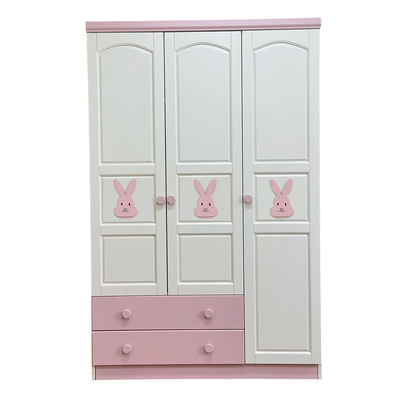 全实木儿童衣柜女孩粉色三门储物