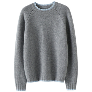 独爱气质款~加厚假两件100%纯山羊绒衫女圆领纯羊绒毛衣宽松秋冬