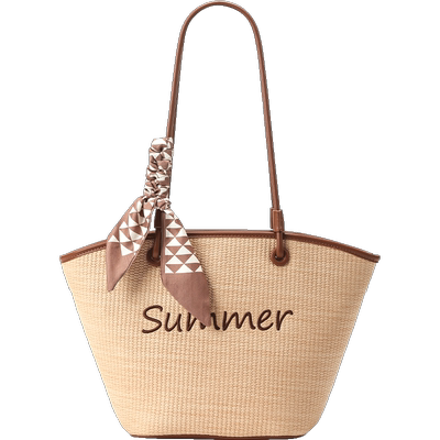 畹町度假系列托特包女士夏季大容量编织包压纹女包时尚通勤单肩包