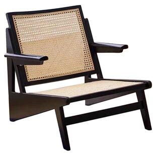 北欧休闲藤编沙发椅懒人家用阳台躺椅设计师单人实木沙发椅