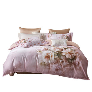 富丽真金天丝棉加厚磨毛四件套秋冬季单双人床上用品套件花溪碧