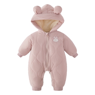 [抗菌]婴儿加绒连体衣女婴童夹棉爬服男幼童连帽冬装宝宝棉服哈衣