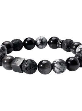 GUDESS原创天然雪花黑曜石男士手链串珠手串情侣定制刻字生日礼物