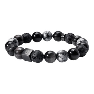 GUDESS原创天然雪花黑曜石男士手链串珠手串情侣定制刻字生日礼物