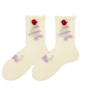 加厚珊瑚绒袜子女2025新款爆款冬圣诞节保暖防滑地板袜可爱卡通