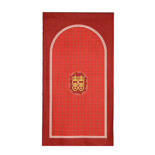 泰绣轻奢结婚房卧室门帘免打孔红色喜庆隔断帘婚礼半帘遮挡帘家用