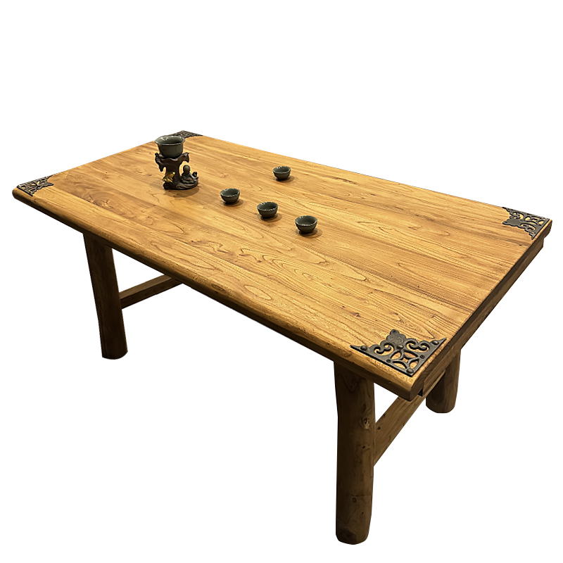 北方老榆木茶桌纯实木原木高端茶台中式复古大板家用茶桌子可定制