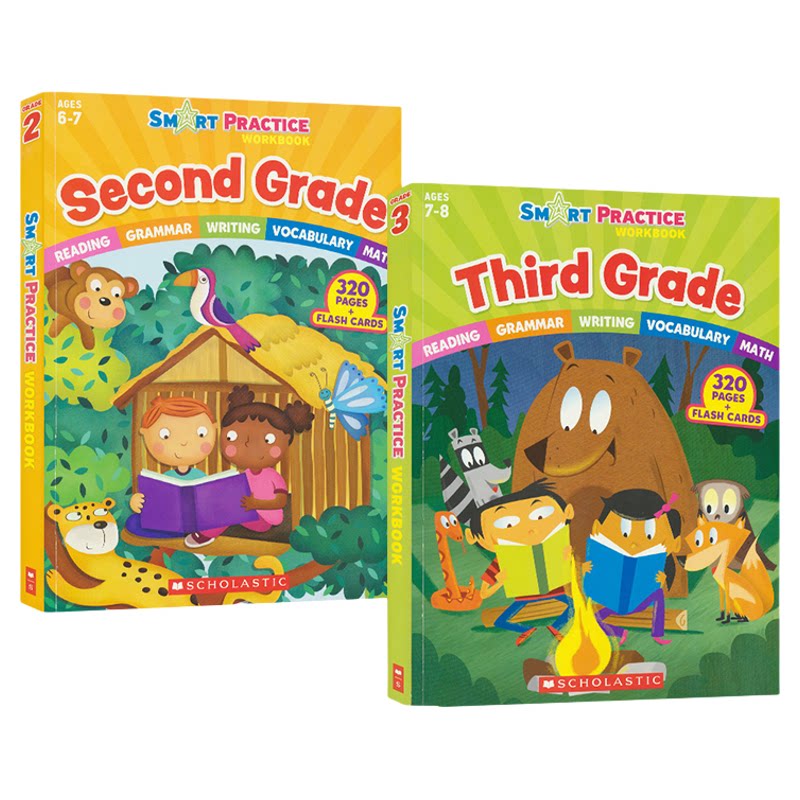 美国学乐越学越聪明系列 2年级和3年级 Scholastic Smart Practice Second Third Grade 小学教育练习册 英语词汇阅读写作数学