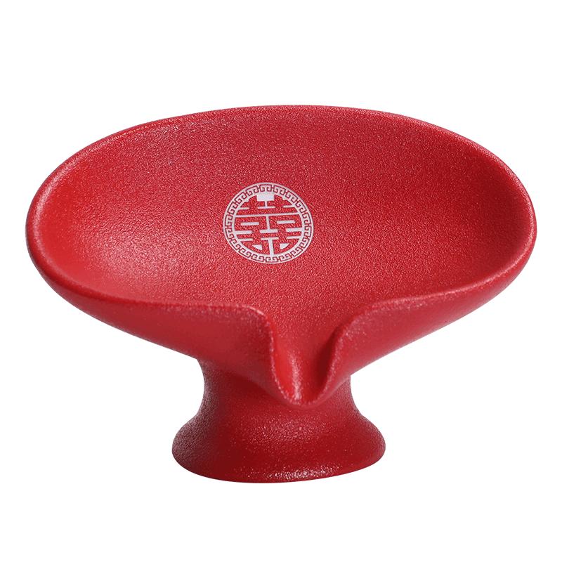 创意结婚香皂盒婚庆皂托一对陪嫁肥皂盒红色立式陶瓷沥水速干皂碟