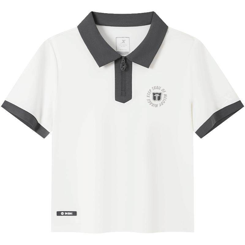 特步POLO衫女官方夏季半拉链休闲半袖运动短袖T恤975228020110