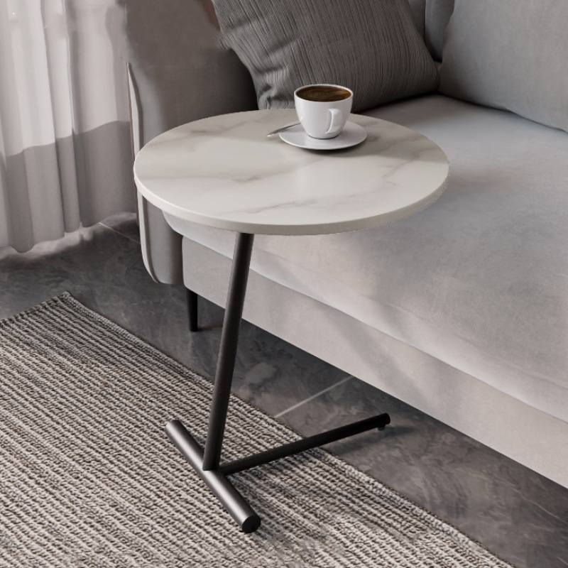 网红创意卧室沙发小艺几板岩客厅简约茶几金属现代圆桌家用小铁边